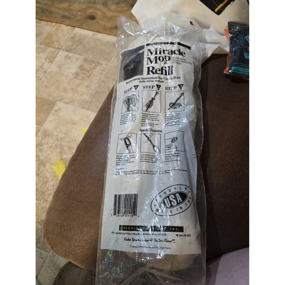 1993 Vintage Miracle Mop Refill Ingenious Designs Inc USA New Sealed Bag